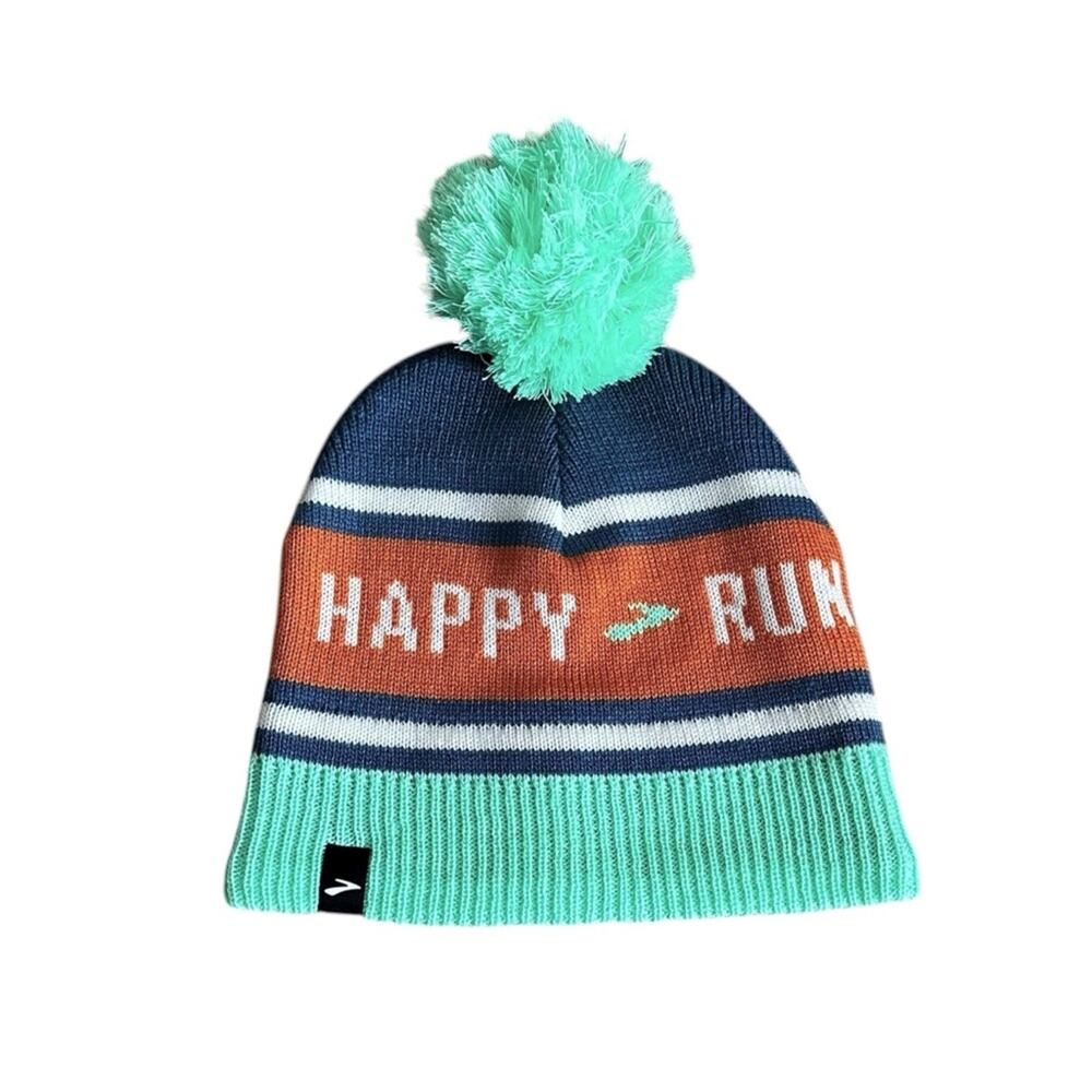 Brooks Happy Heritage Run Happy Winter Knit Beanie Pom Hat